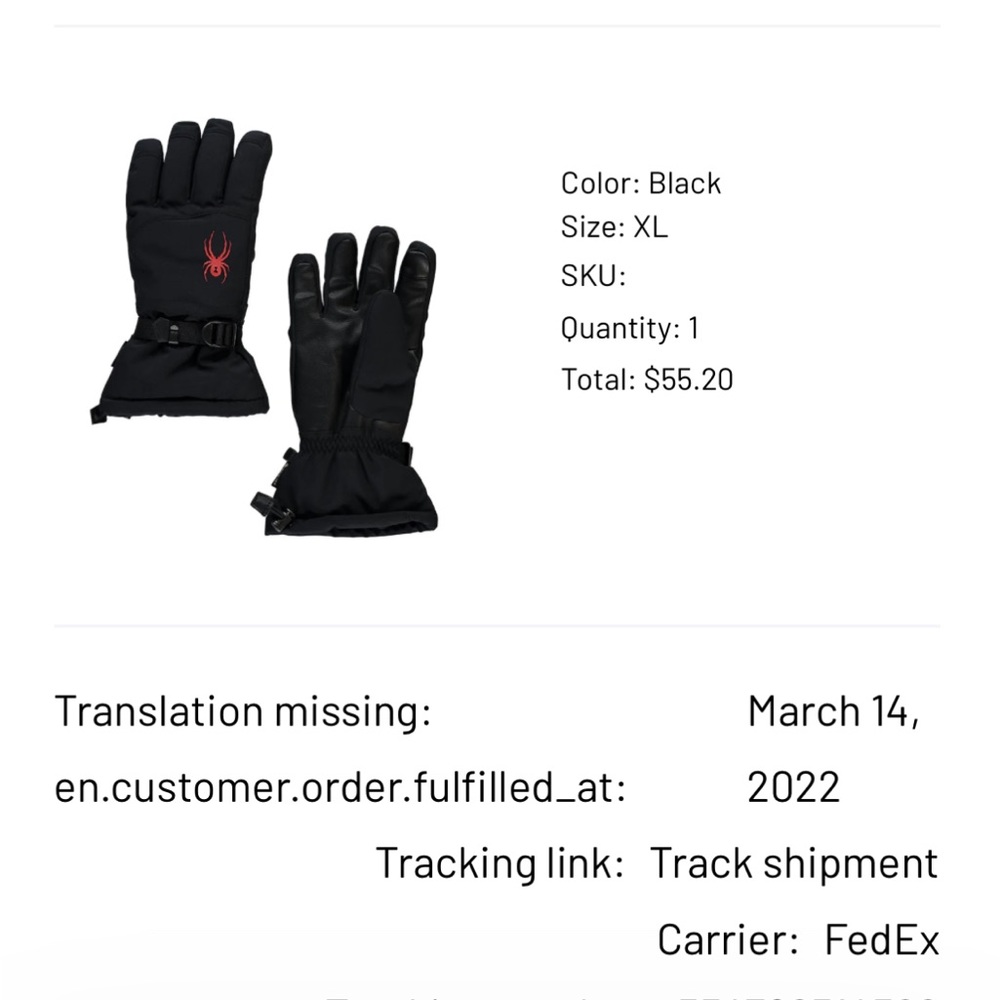 Spyder kids gloves XL